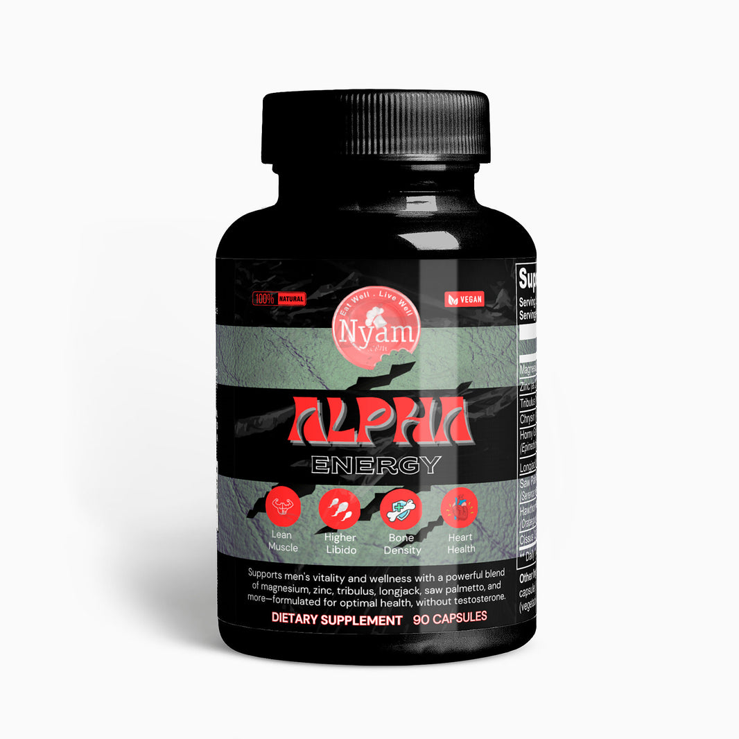 Alpha Energy: Supports men's vitality and wellness with a powerful blend of magnesium, zinc, tribulus, longjack, saw palmetto, and more.