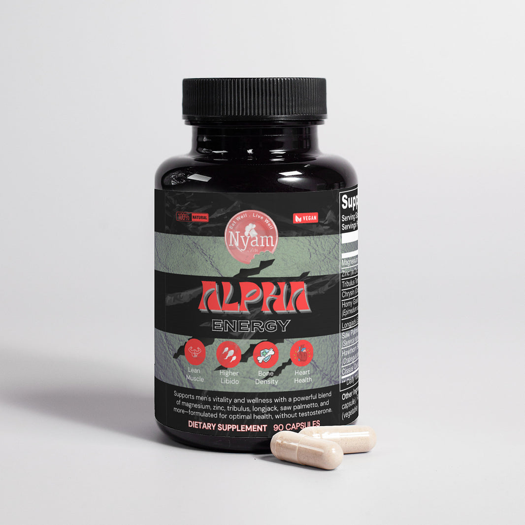 Alpha Energy: Supports men's vitality and wellness with a powerful blend of magnesium, zinc, tribulus, longjack, saw palmetto, and more.