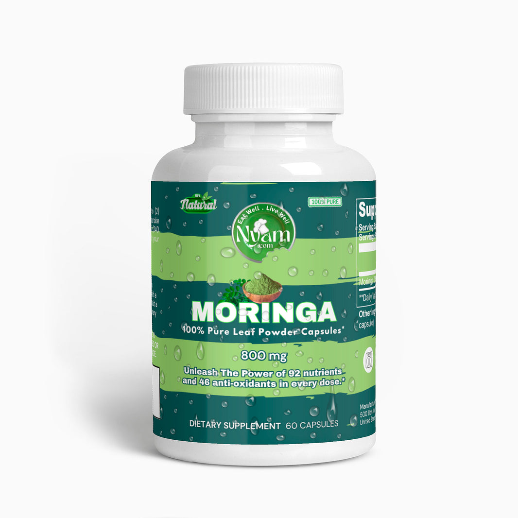 Moringa 100% pura: repleta de 92 nutrientes y 46 antioxidantes para una salud óptima.